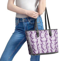 Hawaii Ti Leaf Maile Tuberose Lei Leather Tote Bag With Hanalei Leaf Purple