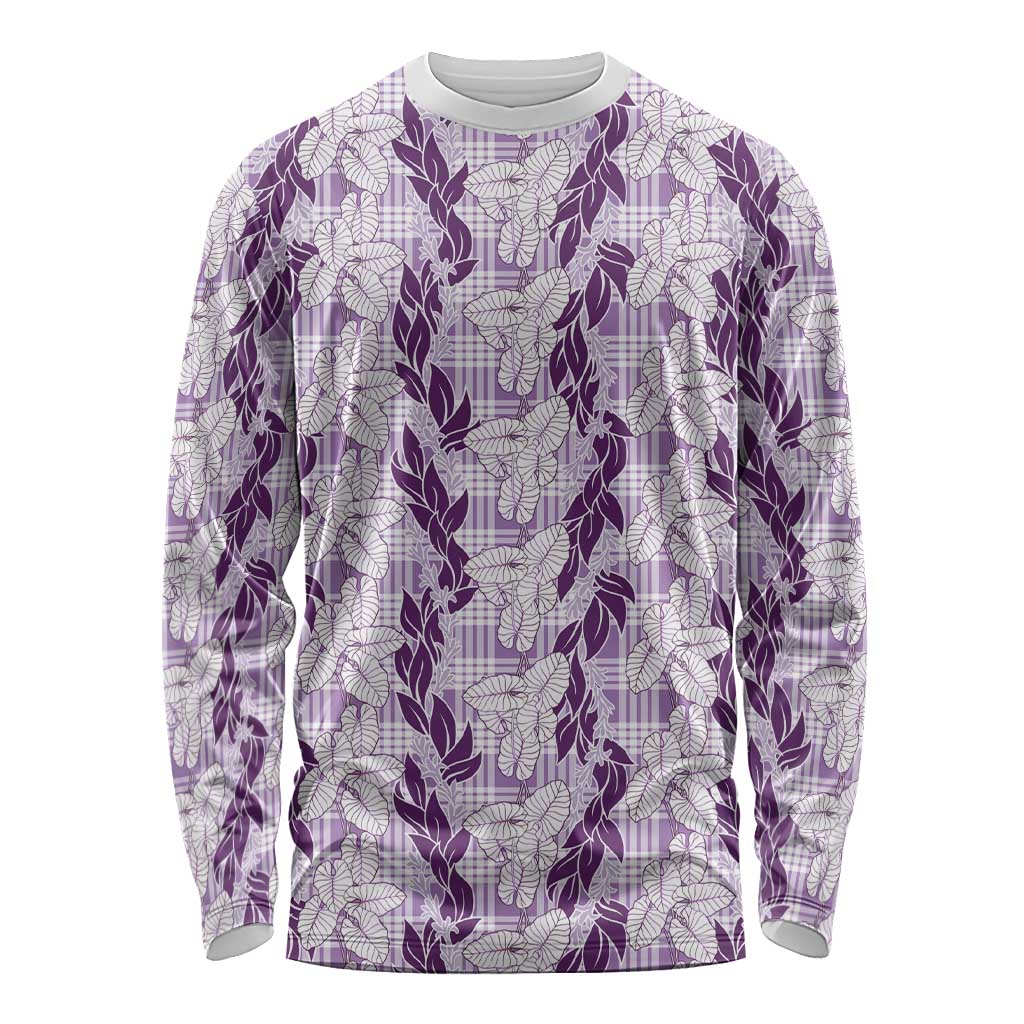 Hawaii Ti Leaf Maile Tuberose Lei Long Sleeve Shirt With Hanalei Leaf Purple