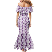 Hawaii Ti Leaf Maile Tuberose Lei Mermaid Dress With Hanalei Leaf Purple