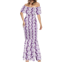 Hawaii Ti Leaf Maile Tuberose Lei Mermaid Dress With Hanalei Leaf Purple