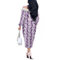Hawaii Ti Leaf Maile Tuberose Lei Off The Shoulder Long Sleeve Dress With Hanalei Leaf Purple