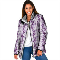 Hawaii Ti Leaf Maile Tuberose Lei Padded Jacket With Hanalei Leaf Purple