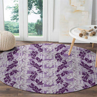 Hawaii Ti Leaf Maile Tuberose Lei Round Carpet With Hanalei Leaf Purple