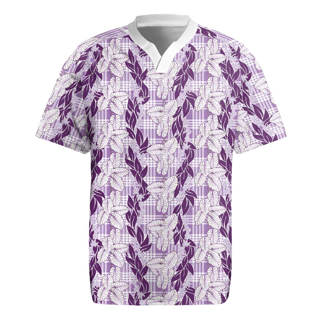 Hawaii Ti Leaf Maile Tuberose Lei Rugby Jersey With Hanalei Leaf Purple