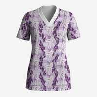 Hawaii Ti Leaf Maile Tuberose Lei Scrub Top With Hanalei Leaf Purple