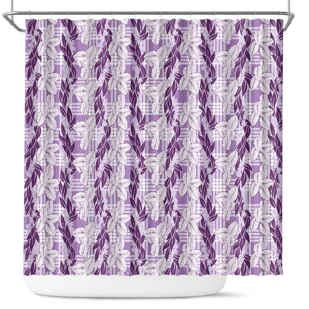 Hawaii Ti Leaf Maile Tuberose Lei Shower Curtain With Hanalei Leaf Purple