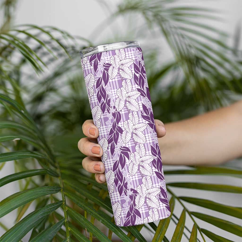 Hawaii Ti Leaf Maile Tuberose Lei Skinny Tumbler With Hanalei Leaf Purple