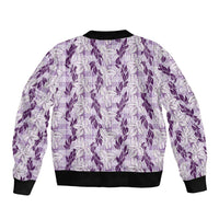 Hawaii Ti Leaf Maile Tuberose Lei Sleeve Zip Bomber Jacket With Hanalei Leaf Purple