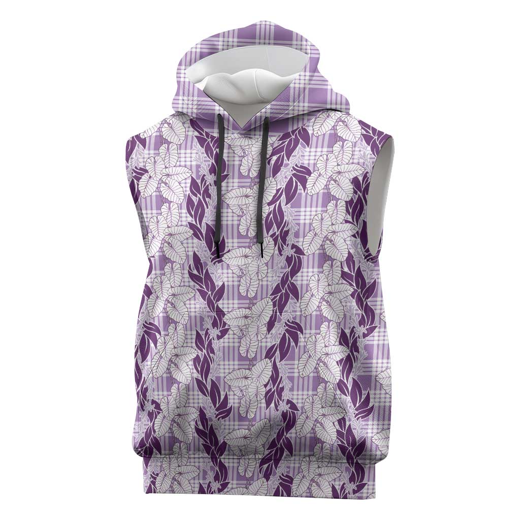 Hawaii Ti Leaf Maile Tuberose Lei Sleeveless Hoodie With Hanalei Leaf Purple