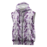 Hawaii Ti Leaf Maile Tuberose Lei Sleeveless Zip Hoodie With Hanalei Leaf Purple