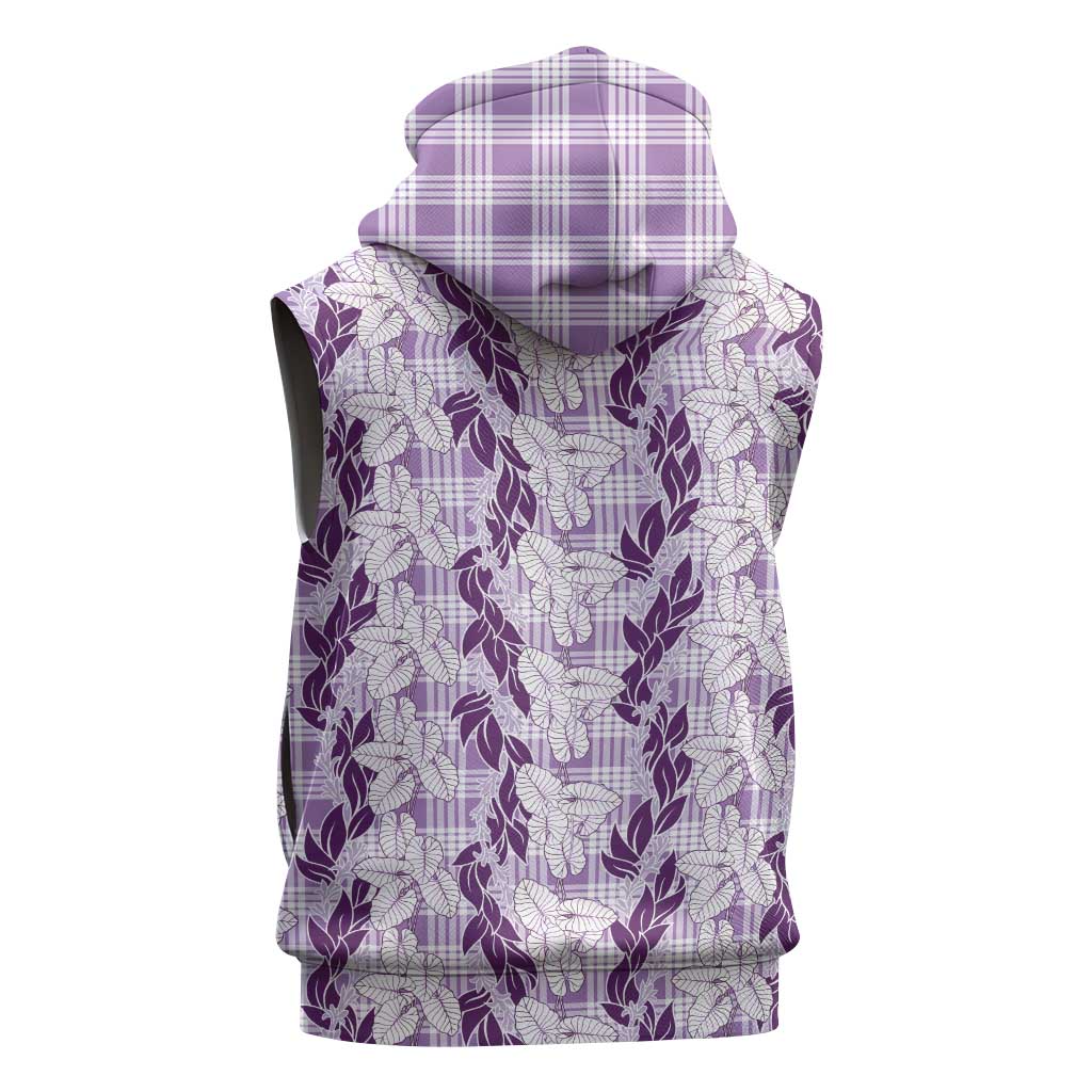Hawaii Ti Leaf Maile Tuberose Lei Sleeveless Zip Hoodie With Hanalei Leaf Purple