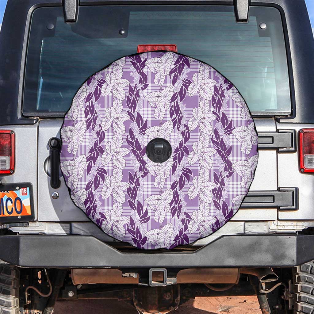 Hawaii Ti Leaf Maile Tuberose Lei Spare Tire Cover With Hanalei Leaf Purple