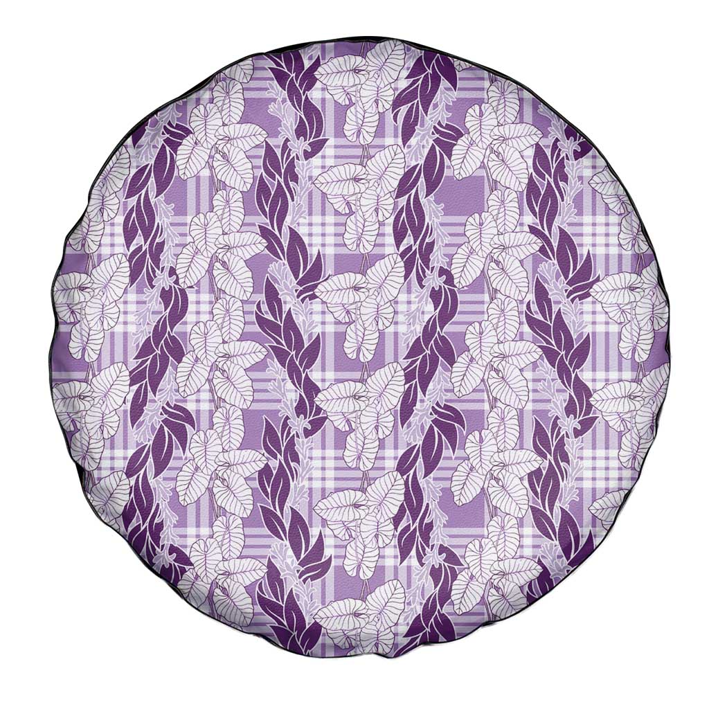 Hawaii Ti Leaf Maile Tuberose Lei Spare Tire Cover With Hanalei Leaf Purple