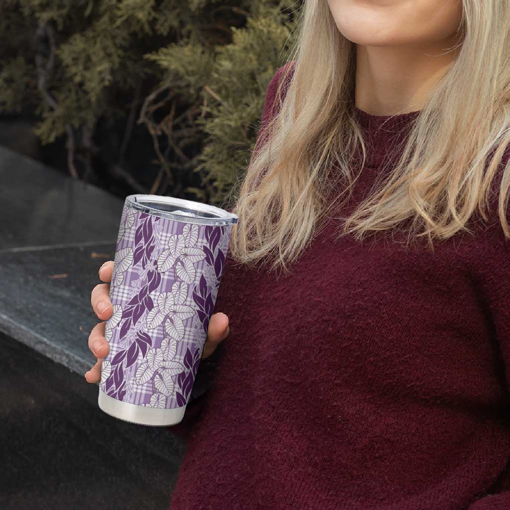 Hawaii Ti Leaf Maile Tuberose Lei Tumbler Cup With Hanalei Leaf Purple