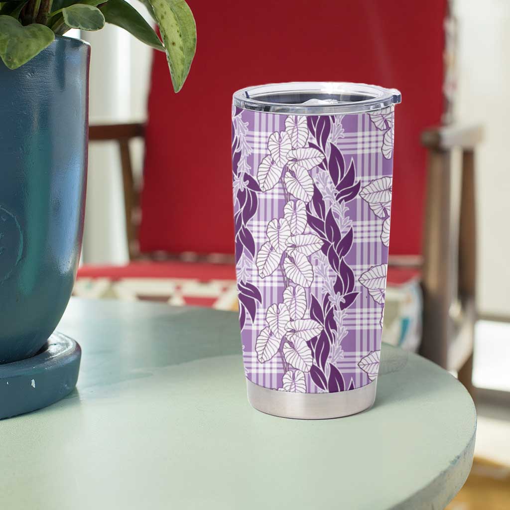 Hawaii Ti Leaf Maile Tuberose Lei Tumbler Cup With Hanalei Leaf Purple