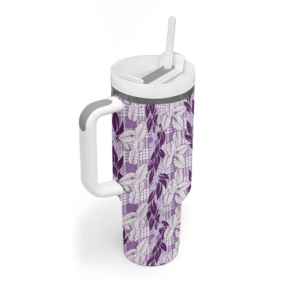 Hawaii Ti Leaf Maile Tuberose Lei Tumbler With Handle With Hanalei Leaf Purple