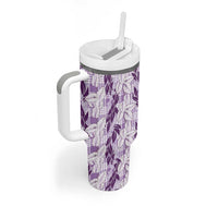 Hawaii Ti Leaf Maile Tuberose Lei Tumbler With Handle With Hanalei Leaf Purple