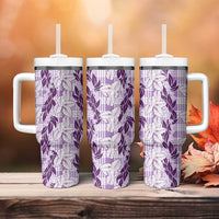 Hawaii Ti Leaf Maile Tuberose Lei Tumbler With Handle With Hanalei Leaf Purple