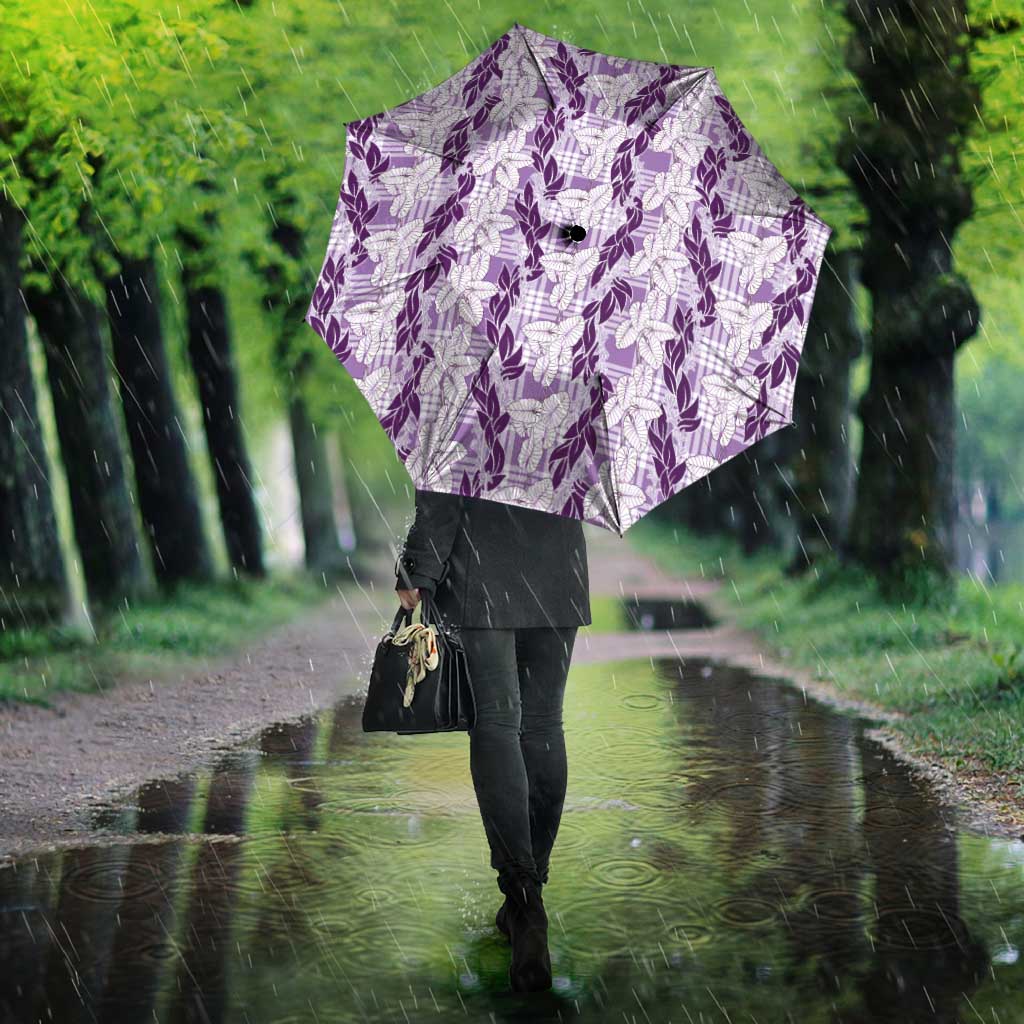 Hawaii Ti Leaf Maile Tuberose Lei Umbrella With Hanalei Leaf Purple