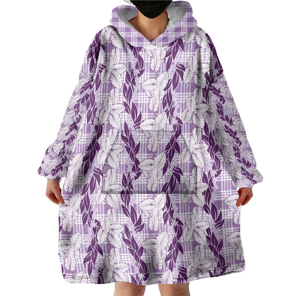 Hawaii Ti Leaf Maile Tuberose Lei Wearable Blanket Hoodie With Hanalei Leaf Purple