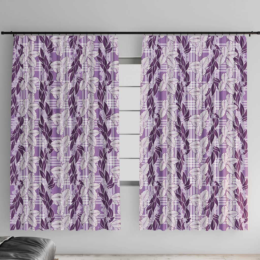 Hawaii Ti Leaf Maile Tuberose Lei Window Curtain With Hanalei Leaf Purple