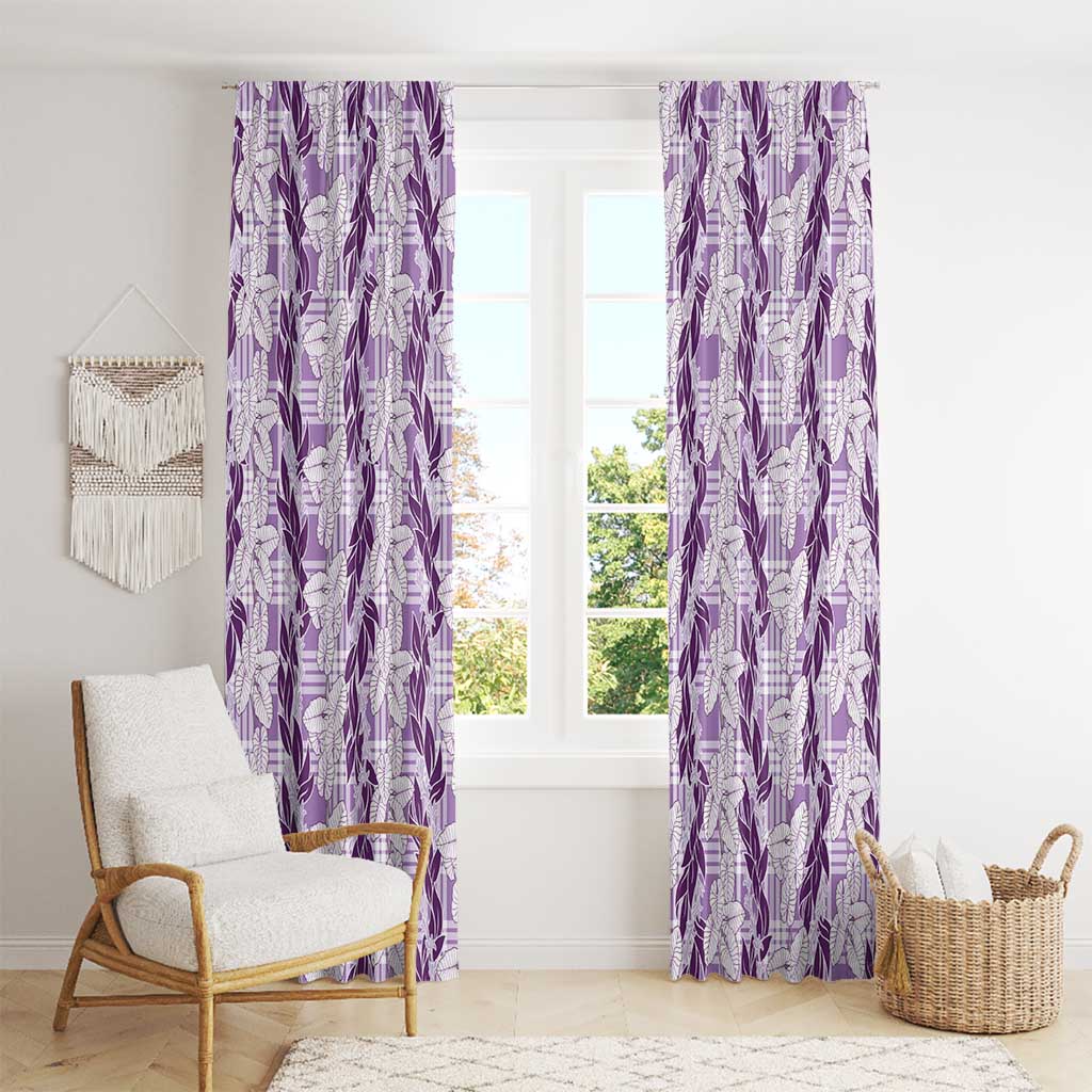 Hawaii Ti Leaf Maile Tuberose Lei Window Curtain With Hanalei Leaf Purple