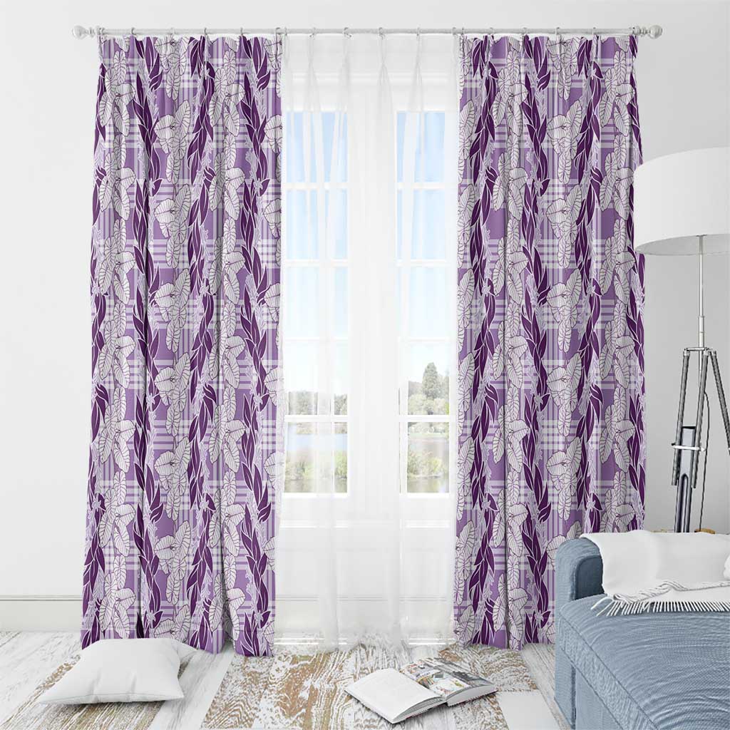 Hawaii Ti Leaf Maile Tuberose Lei Window Curtain With Hanalei Leaf Purple