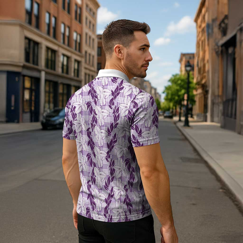 Hawaii Ti Leaf Maile Tuberose Lei Zipper Polo Shirt With Hanalei Leaf Purple