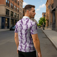 Hawaii Ti Leaf Maile Tuberose Lei Zipper Polo Shirt With Hanalei Leaf Purple