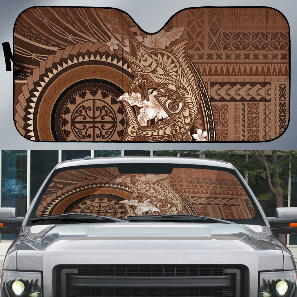 Samoa Tatau Marlin Auto Sun Shade With Siapo Motifs Brown