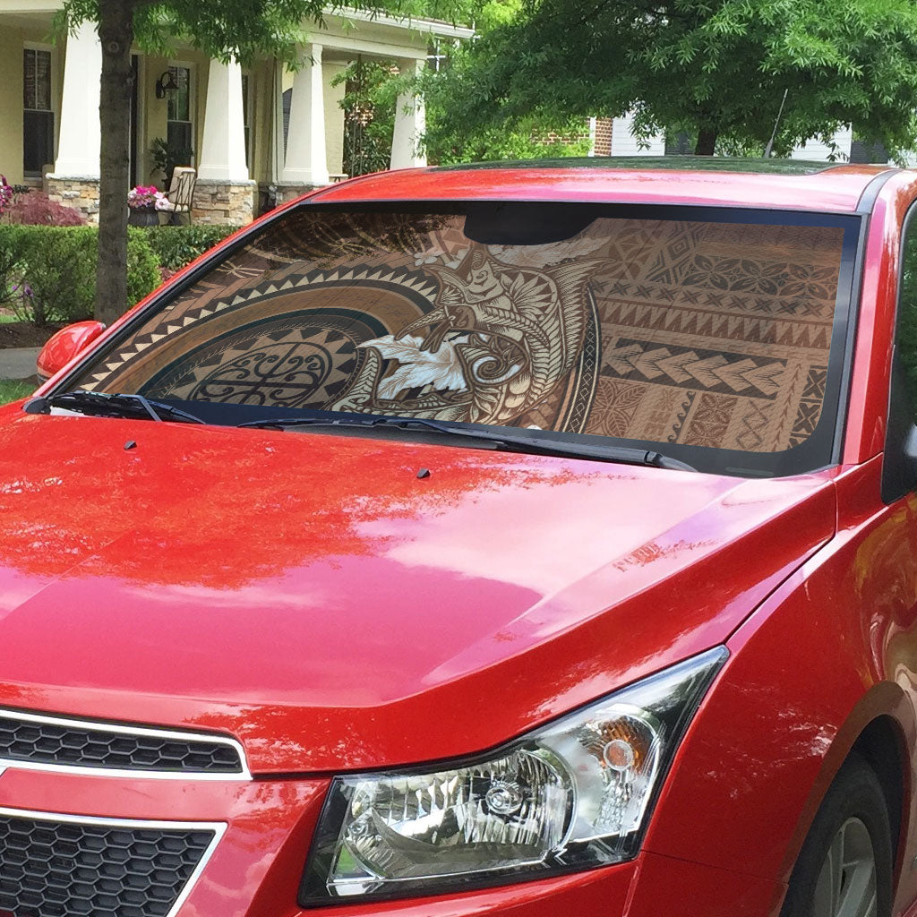 Samoa Tatau Marlin Auto Sun Shade With Siapo Motifs Brown