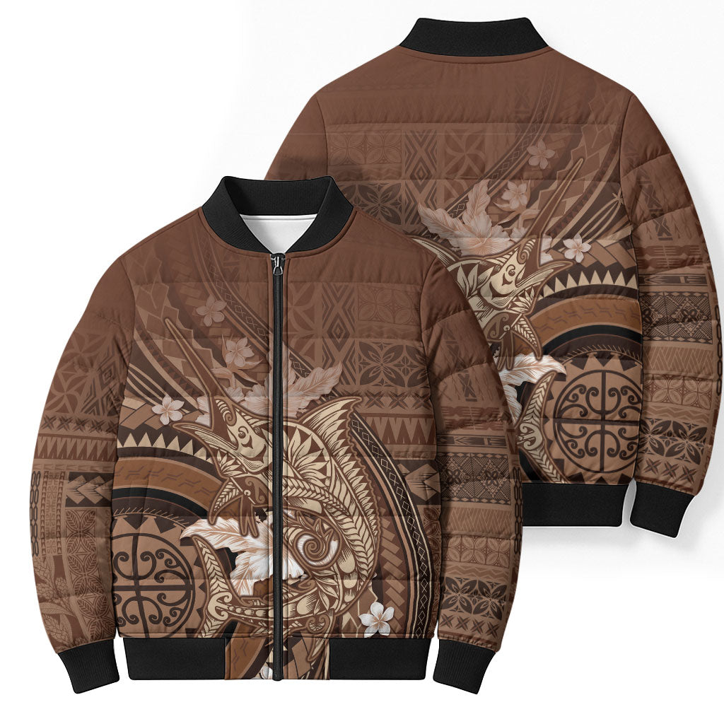 Samoa Tatau Marlin Bomber Puffer Jacket With Siapo Motifs Brown