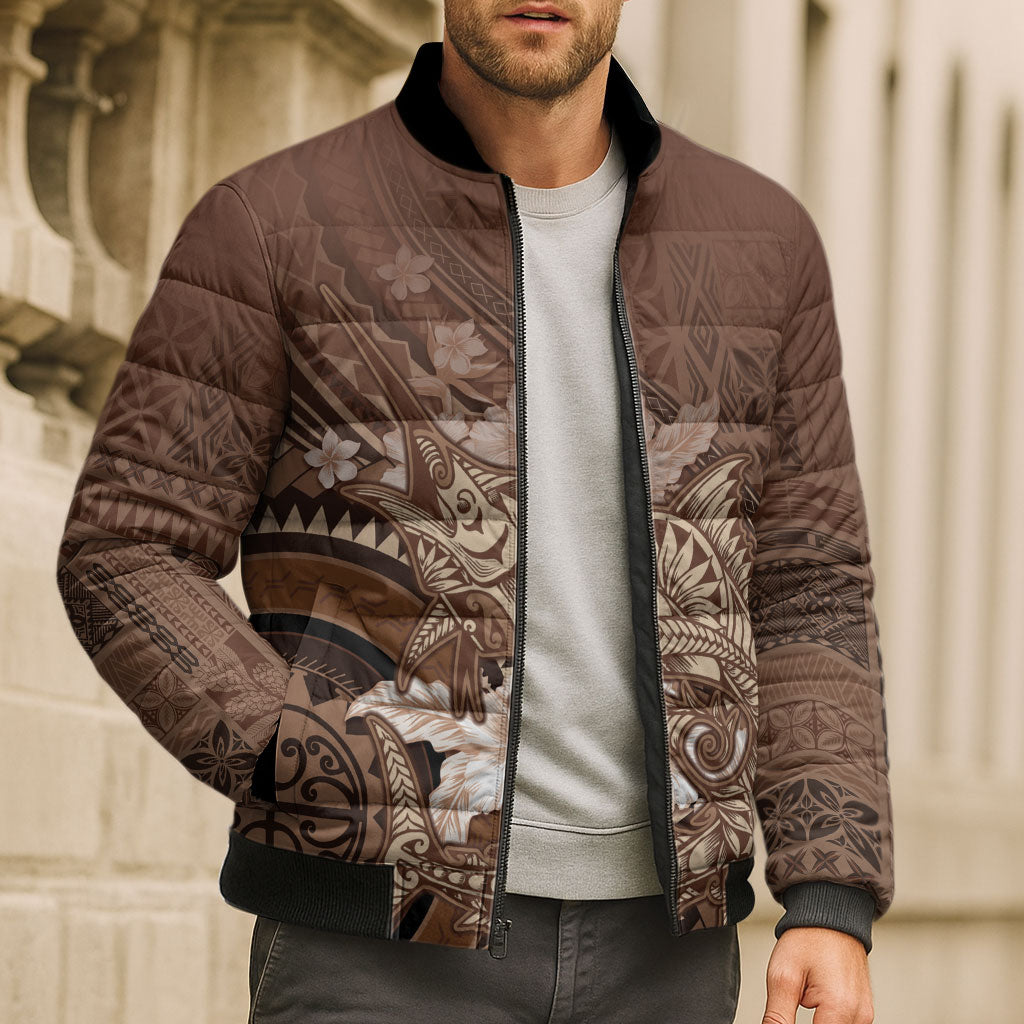 Samoa Tatau Marlin Bomber Puffer Jacket With Siapo Motifs Brown