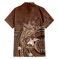 Samoa Tatau Marlin Family Matching Off The Shoulder Long Sleeve Dress and Hawaiian Shirt With Siapo Motifs Brown LT05 - Polynesian Pride