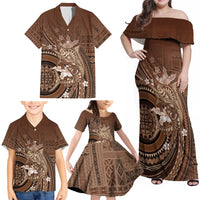 Samoa Tatau Marlin Family Matching Off Shoulder Maxi Dress and Hawaiian Shirt With Siapo Motifs Brown LT05 - Polynesian Pride