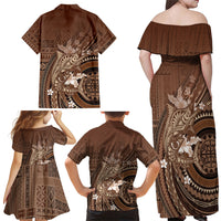 Samoa Tatau Marlin Family Matching Off Shoulder Maxi Dress and Hawaiian Shirt With Siapo Motifs Brown LT05 - Polynesian Pride