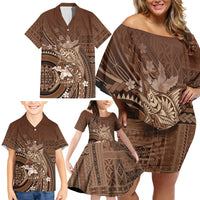 Samoa Tatau Marlin Family Matching Off Shoulder Short Dress and Hawaiian Shirt With Siapo Motifs Brown LT05 - Polynesian Pride