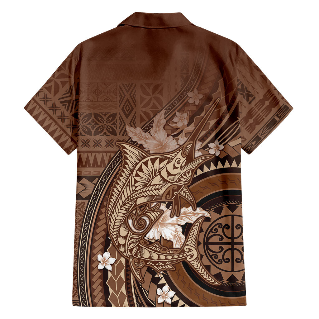 Samoa Tatau Marlin Family Matching Summer Maxi Dress and Hawaiian Shirt With Siapo Motifs Brown LT05 - Polynesian Pride