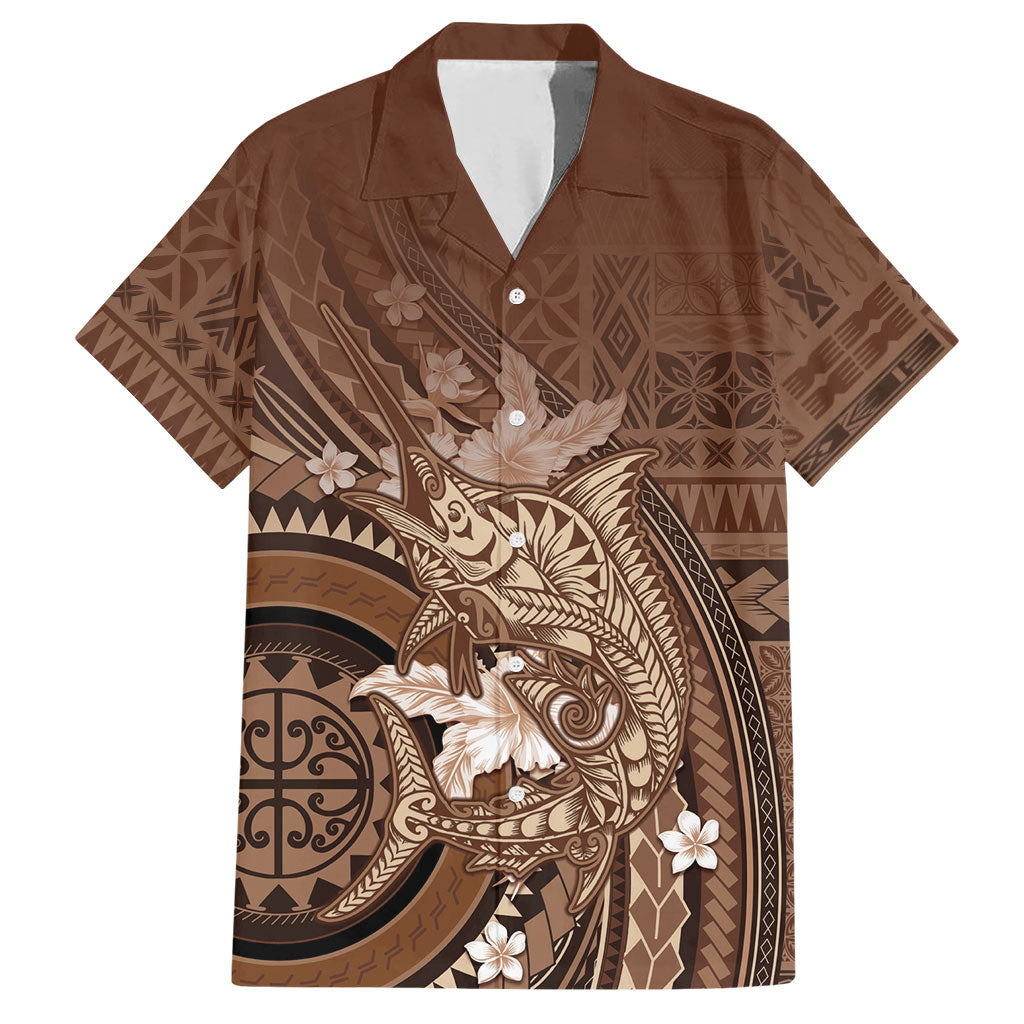Samoa Tatau Marlin Hawaiian Shirt With Siapo Motifs Brown
