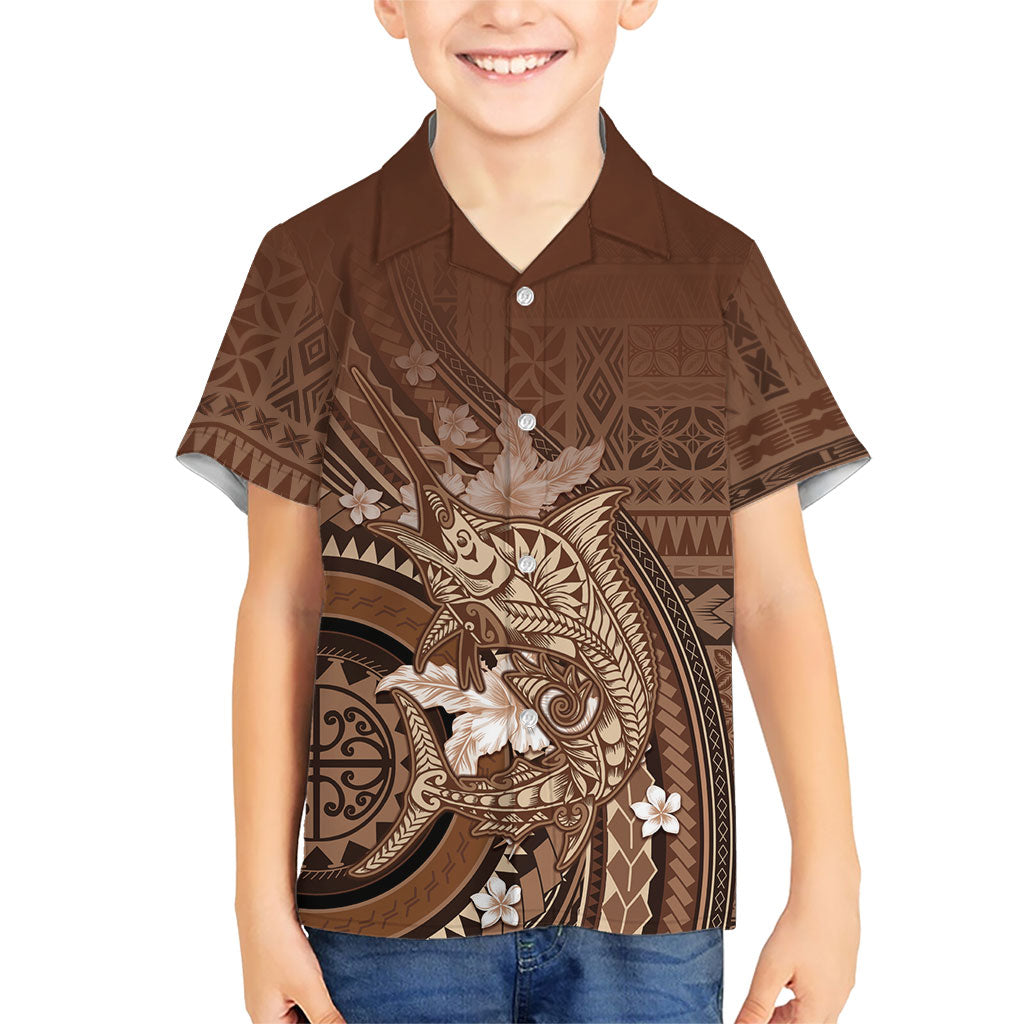 Samoa Tatau Marlin Hawaiian Shirt With Siapo Motifs Brown