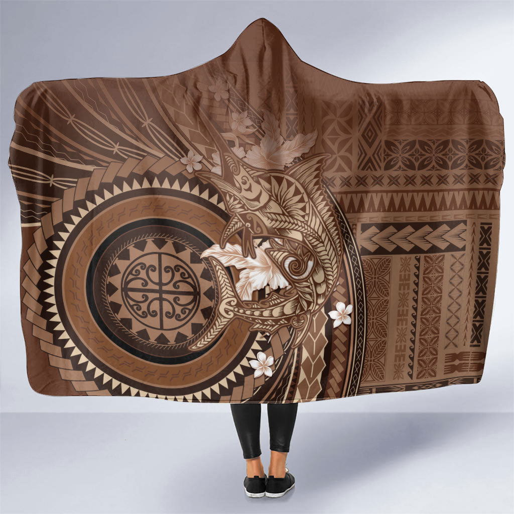 Samoa Tatau Marlin Hooded Blanket With Siapo Motifs Brown