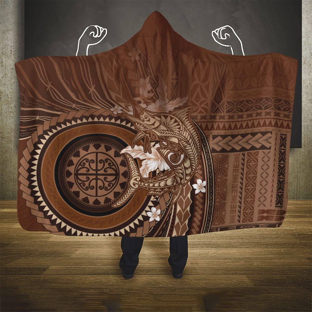 Samoa Tatau Marlin Hooded Blanket With Siapo Motifs Brown