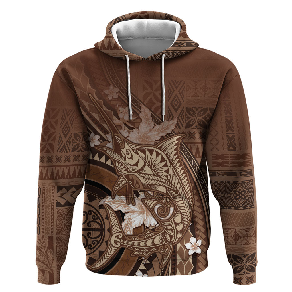 Samoa Tatau Marlin Hoodie With Siapo Motifs Brown