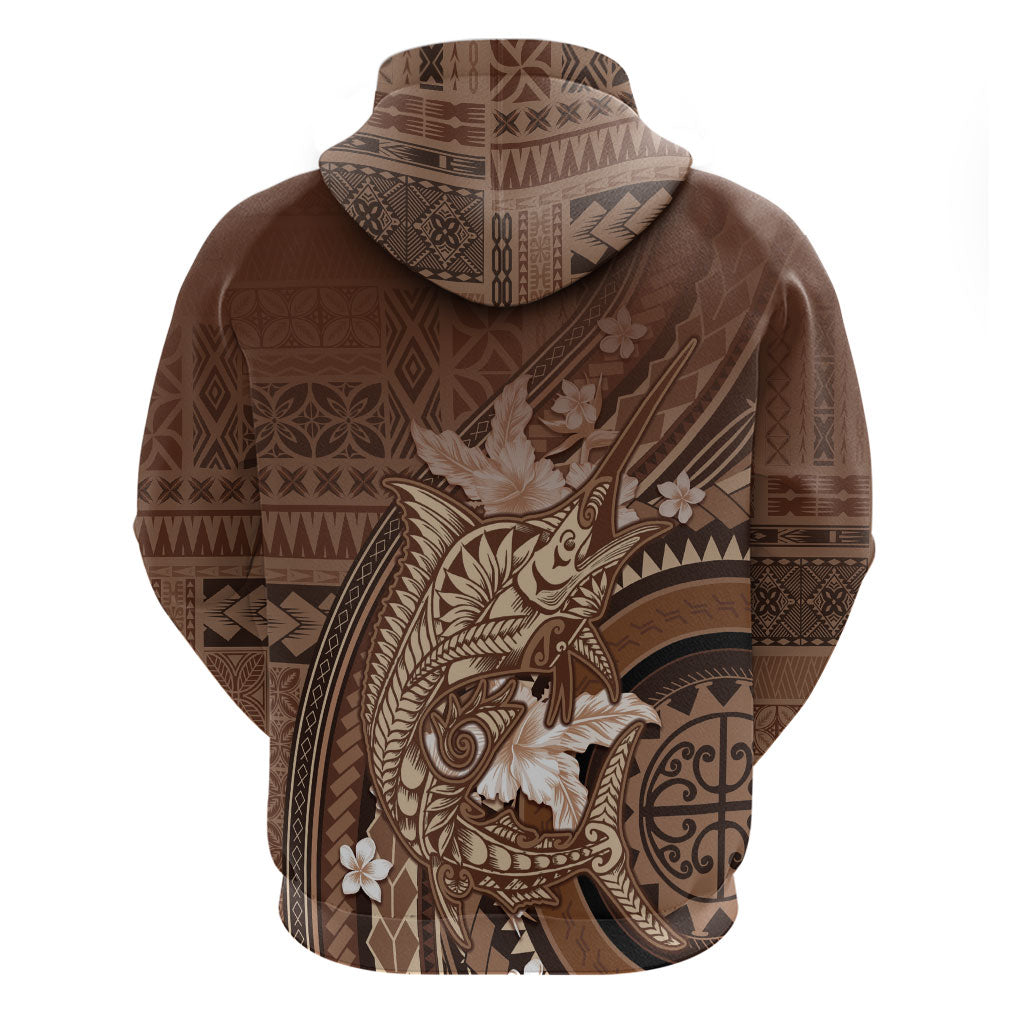 Samoa Tatau Marlin Hoodie With Siapo Motifs Brown