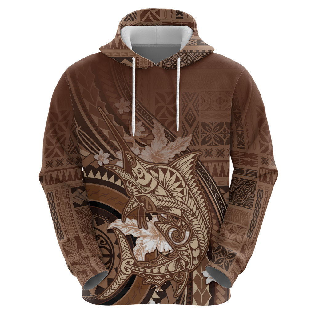 Samoa Tatau Marlin Hoodie With Siapo Motifs Brown