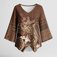 Samoa Tatau Marlin Kimono Sleeve Blouse With Siapo Motifs Brown