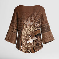 Samoa Tatau Marlin Kimono Sleeve Blouse With Siapo Motifs Brown