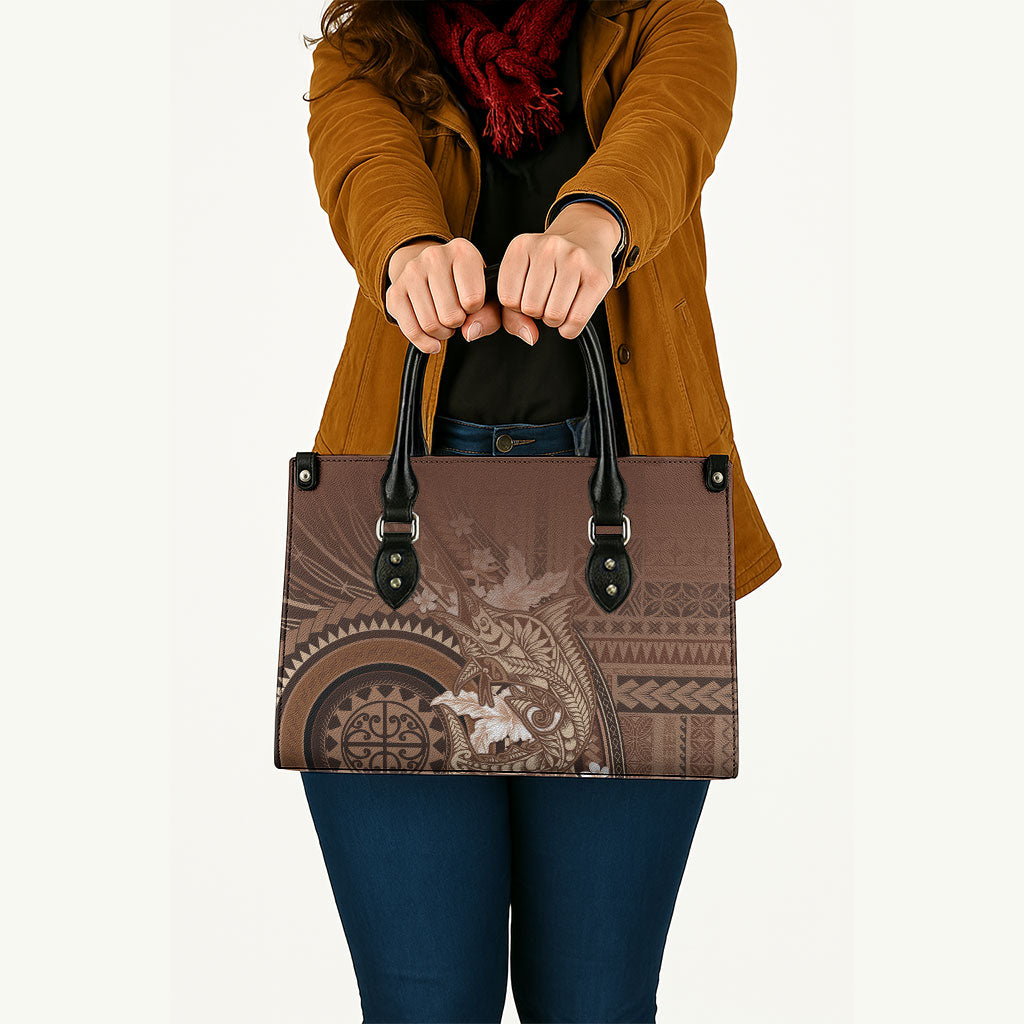 Samoa Tatau Marlin Leather Bag With Siapo Motifs Brown