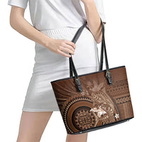 Samoa Tatau Marlin Leather Tote Bag With Siapo Motifs Brown