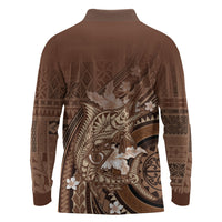 Samoa Tatau Marlin Long Sleeve Polo Shirt With Siapo Motifs Brown